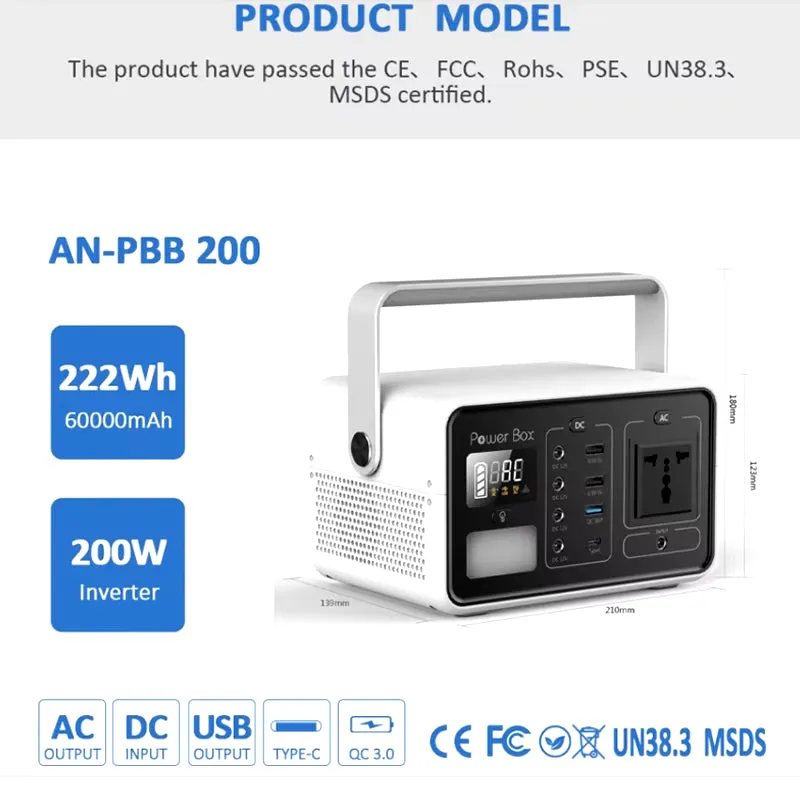 Anern 200W Solar Generator Portable Solar Power Station 220V 60000Mah with Portable Solar Panel 50W 18V Outdoor Energy Power