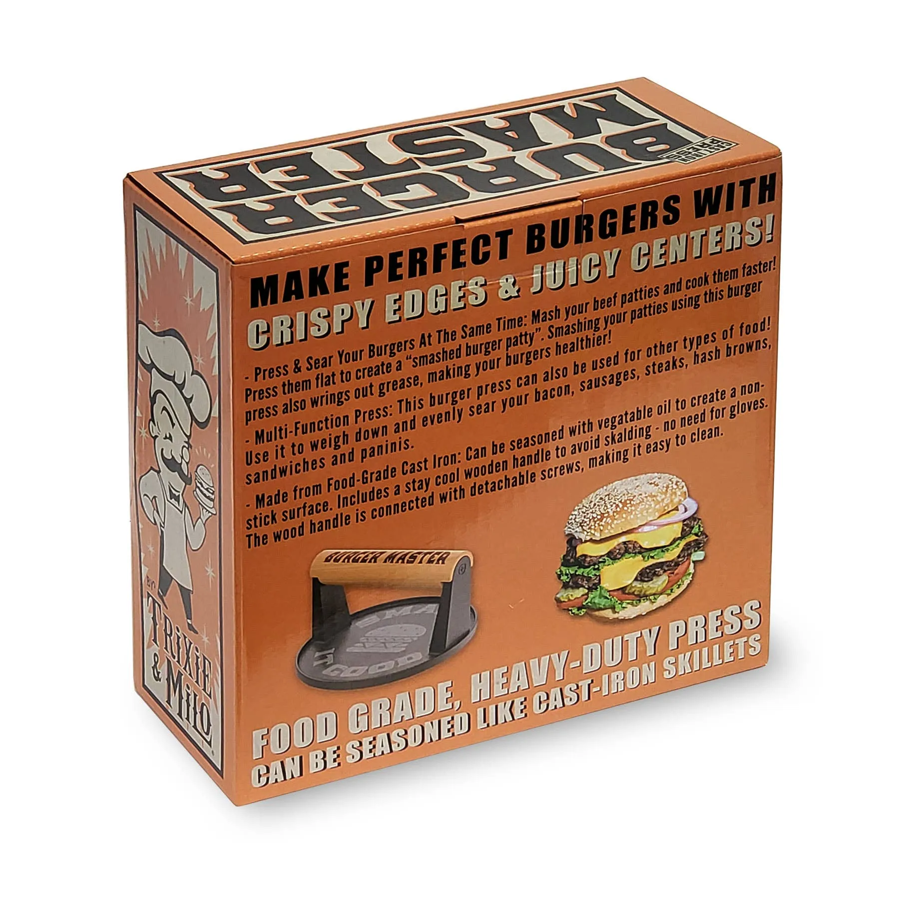 Burger Master Cast Iron Grill Press - Smash Burgers