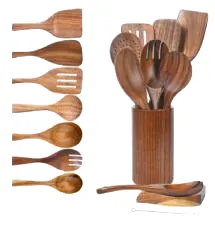 Hot Sale Teak Wood Non-Stick Kitchen-مجموعة أدوات طهي
