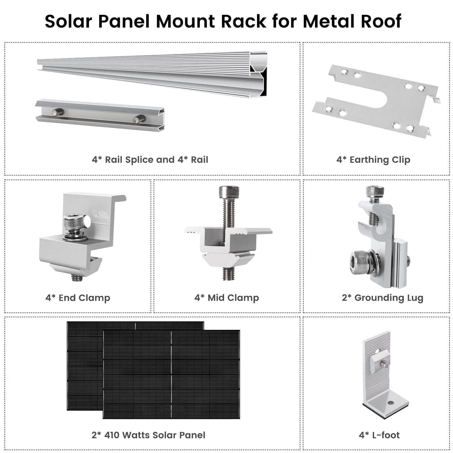 Nature's Generator - 410 Watt Monocrystalline Solar Panel (2 Pack) With Solar Panel Mount Rack