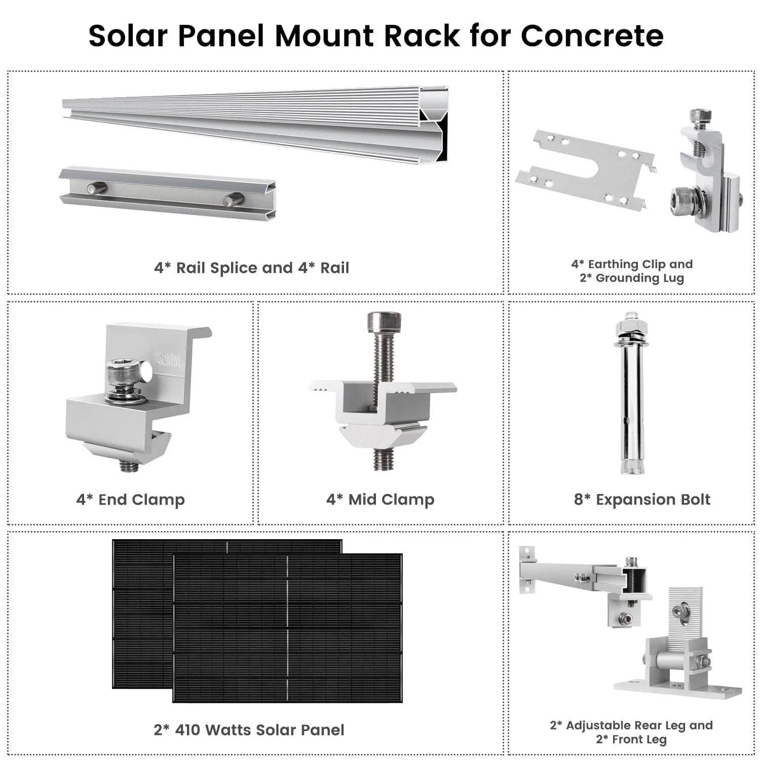 Nature's Generator - 410 Watt Monocrystalline Solar Panel (2 Pack) With Solar Panel Mount Rack