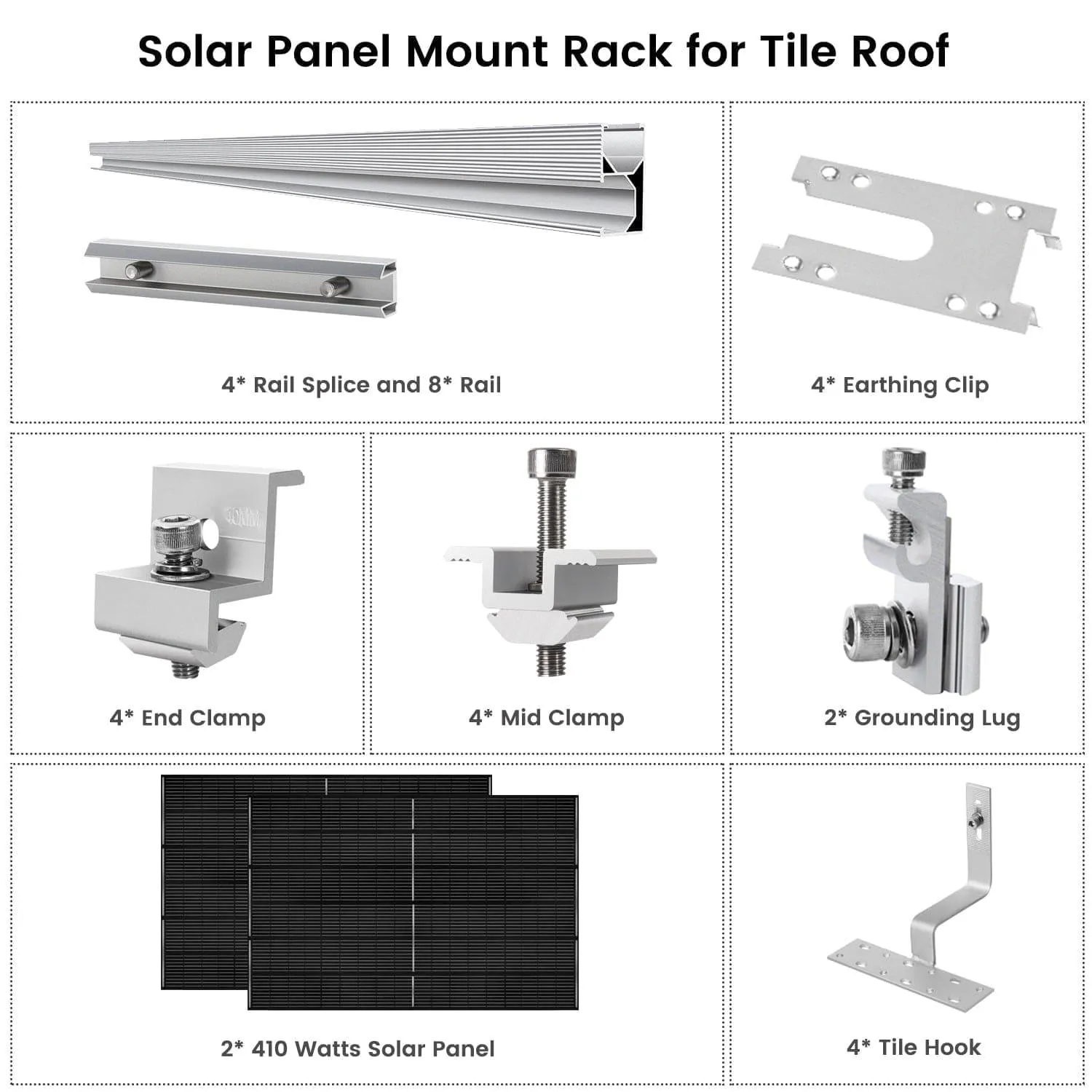 Nature's Generator - 410 Watt Monocrystalline Solar Panel (2 Pack) With Solar Panel Mount Rack