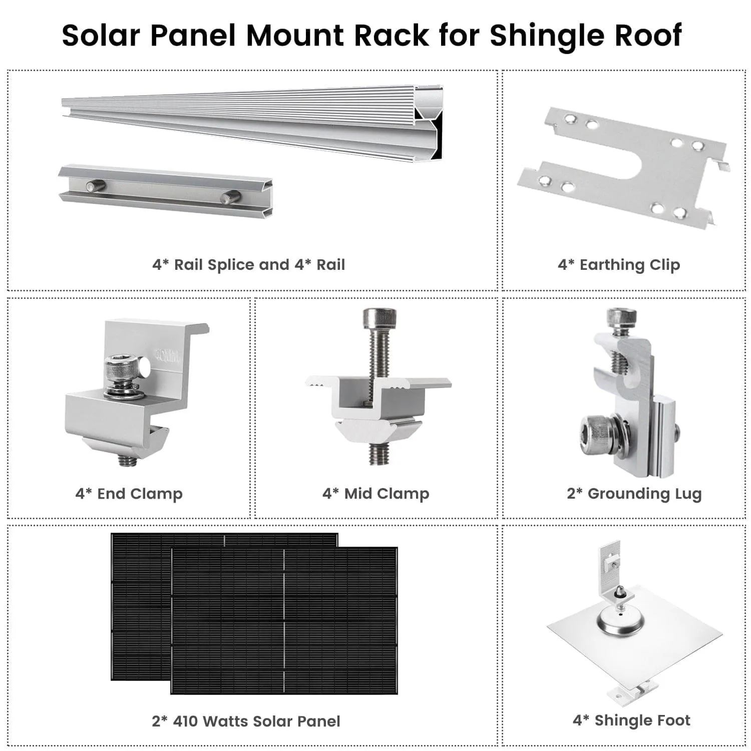 Nature's Generator - 410 Watt Monocrystalline Solar Panel (2 Pack) With Solar Panel Mount Rack