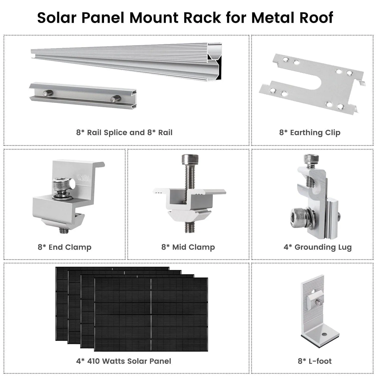 Nature's Generator - 410 Watt Monocrystalline Solar Panel (4 Pack) With Solar Panel Mount Rack