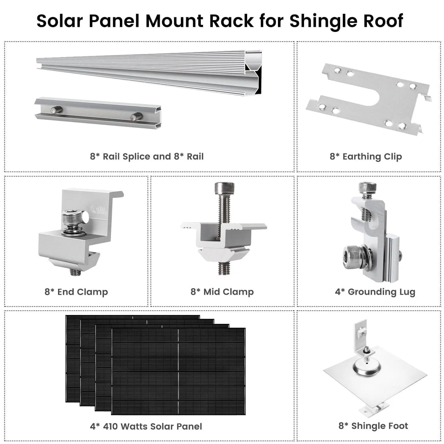Nature's Generator - 410 Watt Monocrystalline Solar Panel (4 Pack) With Solar Panel Mount Rack