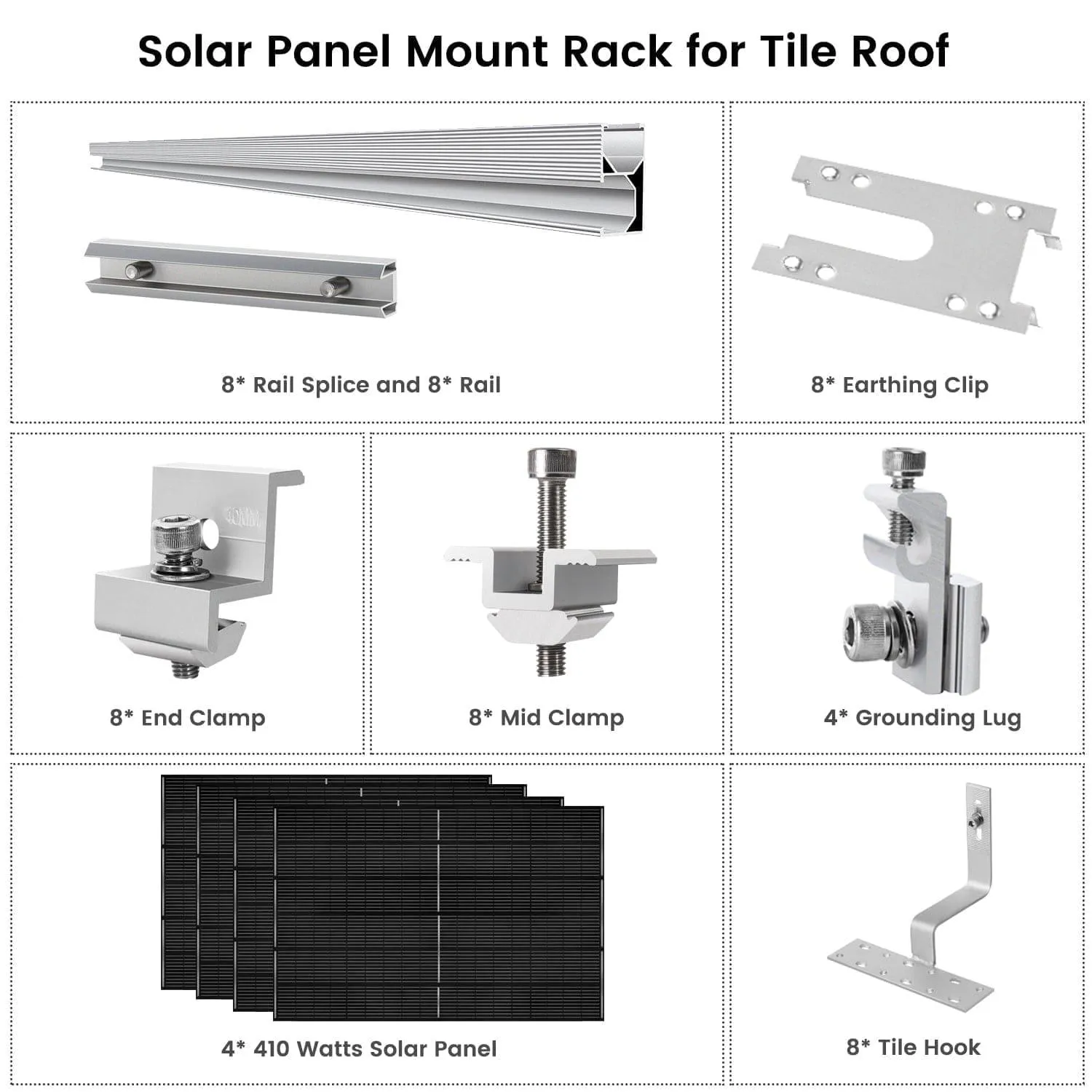 Nature's Generator - 410 Watt Monocrystalline Solar Panel (4 Pack) With Solar Panel Mount Rack