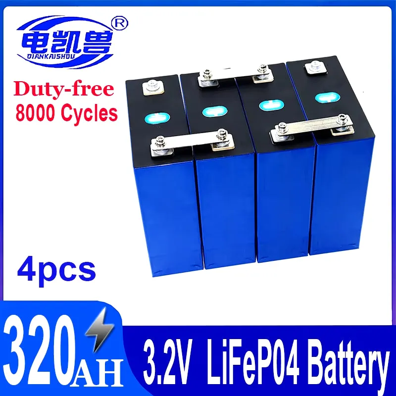 New 8000 Cycles Grade a 320Ah Lifepo4 Battery 3.2V Rechargeable Lithium Iron Phosphate Cell DIY 12V 24V 48V RV EV Vans Golf Cart