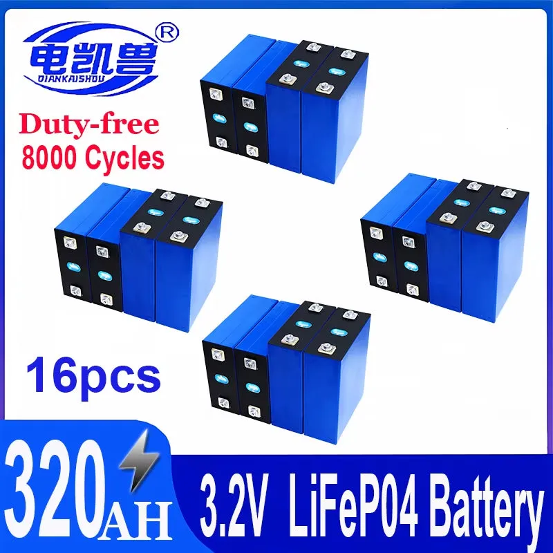 New 8000 Cycles Grade a 320Ah Lifepo4 Battery 3.2V Rechargeable Lithium Iron Phosphate Cell DIY 12V 24V 48V RV EV Vans Golf Cart