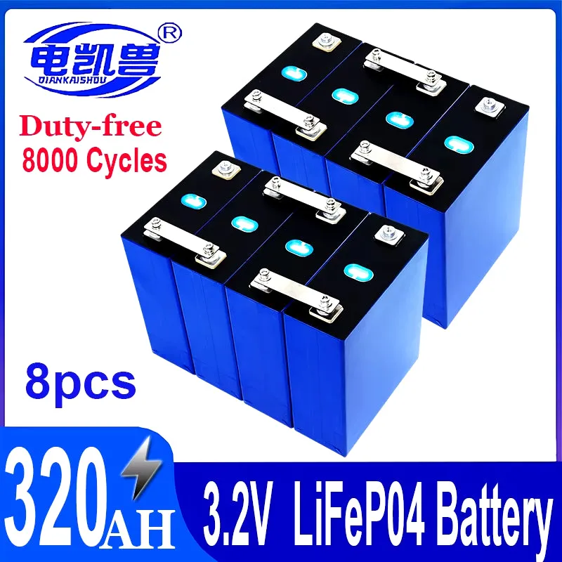New 8000 Cycles Grade a 320Ah Lifepo4 Battery 3.2V Rechargeable Lithium Iron Phosphate Cell DIY 12V 24V 48V RV EV Vans Golf Cart